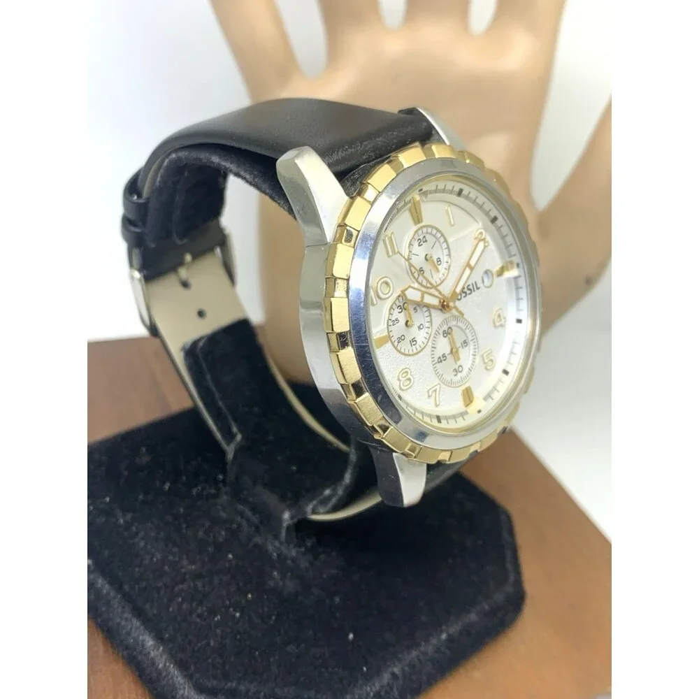 Fossil Men's Watch FS4795IE Quartz Chronograph Silver Dial Black Leather 45mm